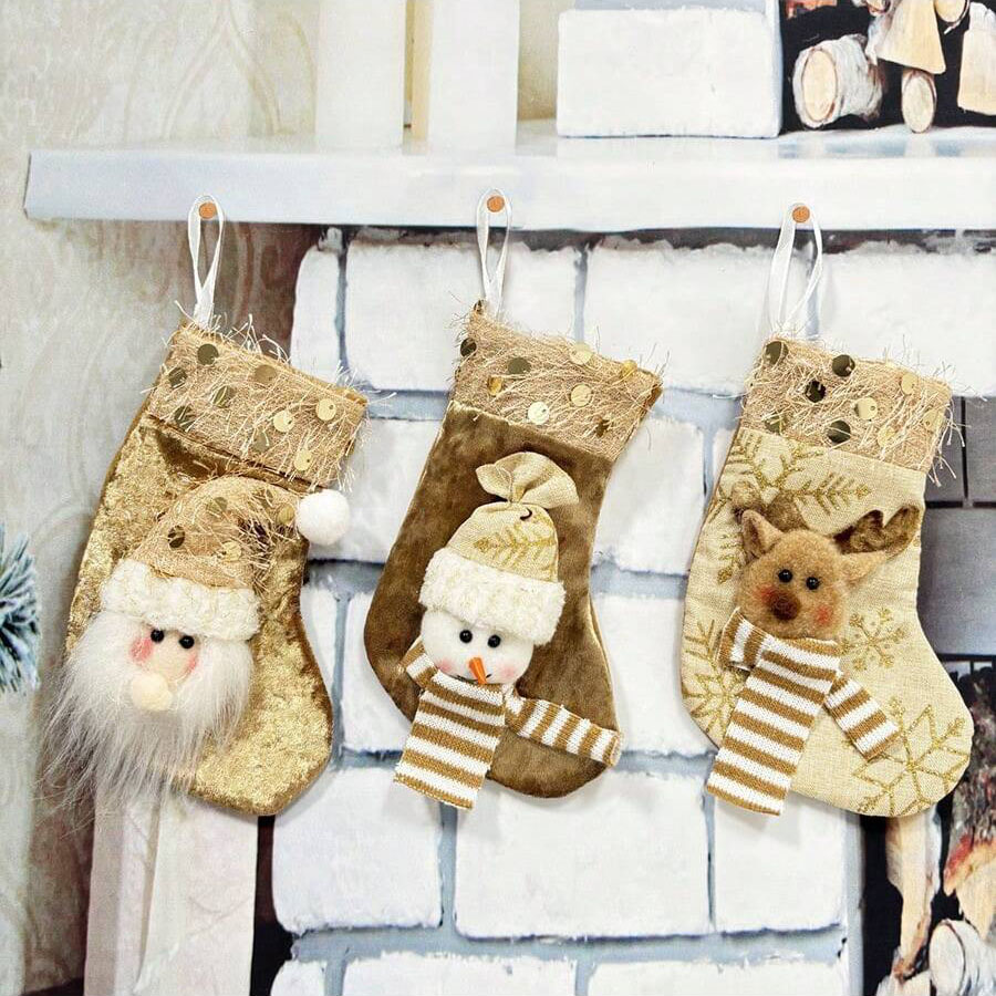 Christmas Stocking Hanging - 3 calze decorative natalizie, ornamenti per